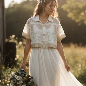 Rare & One of a Kind Sheer Embroidered Blouse Gold Organza Vintage Upcycled